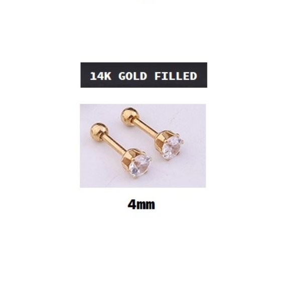 IJC Jewelry - Gold ~ 4mm ~ 14k Gold Filled Six Prong Round Cubic Zirconia Earring